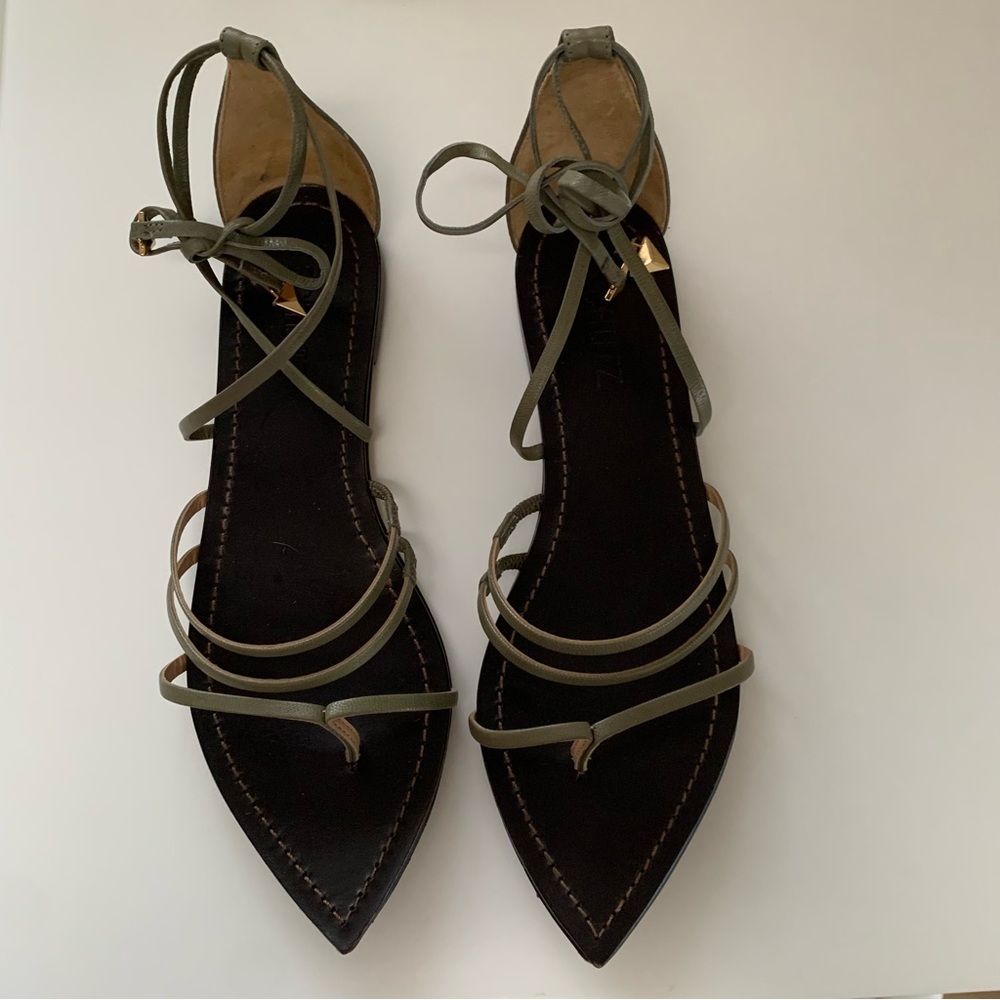 SCHUTZ Black and Olive Strappy Sandals